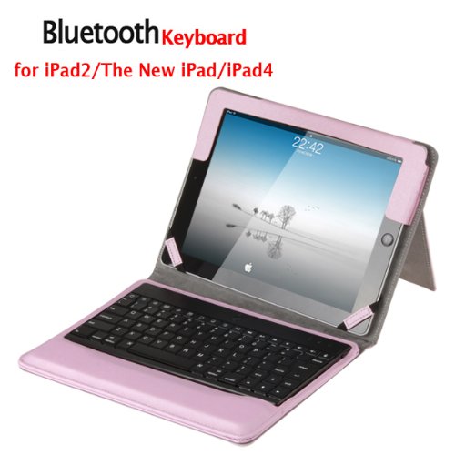 Pink Bluetooth Keyboard & Stylish Protective Case with Stand for iPad 2 / the New iPad / iPad 4