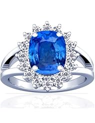 Platinum Cushion Cut Blue Sapphire Ring With Sidestones