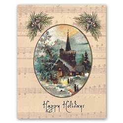 Happy Holidays - Box Set of 12 Christmas Greeting Cards and matching patterned envelops