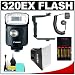 Canon Speedlite 320EX Flash with LED Light with Bracket & Cord + Softbox + Bounce Reflector + (4) Batteries & Charger Kit for EOS 7D, 5D, 60D, 50D, Rebel T3, T3i, T2i, T1i, XS Digital SLR Cameras