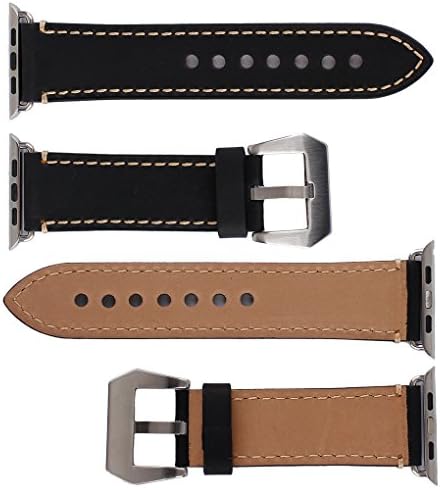 Apple Watch Band, Penom 38mm Premium Genuine Leather Strap Wrist Band Replacement Metal Clasp [With Adapter] for Apple iWatch Sport Edition 38mm Black