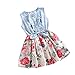Metee Dresses Girls Princess Dress Denim Skirts Bow Flower Ruffled Cute Sundress 2-6y Beige