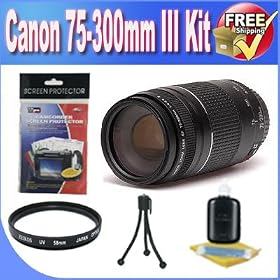 Canon EF 75-300mm f/4-5.6 III Telephoto Zoom Lens for Canon SLR Cameras + UV Filter + Accessory Saver Bundle!
