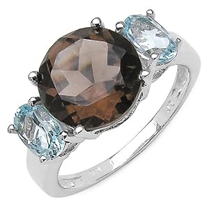 4.40 Carat Genuine Smoky & Blue Topaz Sterling Silver Ring