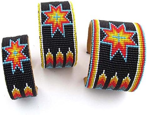 Viva BLACK FIRE COLOR STAR BEADWORK BEADED LEATHER CUFF BRACELET 3 PIECE WHOLESALE