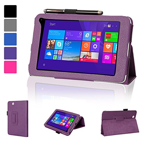 Evecase Toshiba Encore Mini WT7-C Case, SlimBook Leather Folio Stand Case Cover with Magnetic Closure for Toshiba Encore mini WT7-C16 / C32 7-inch Windows 8.1 Tablet - Purple