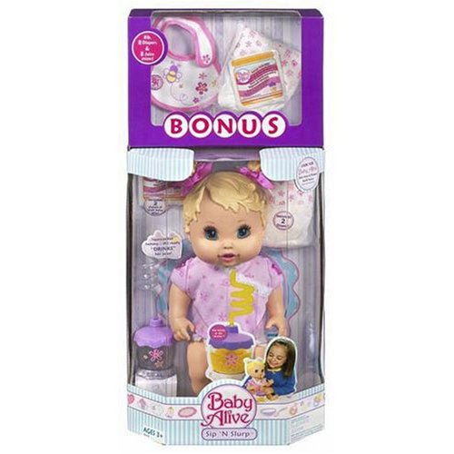 Childrens Toyshop  Toys : Baby Alive Sip 'N Slurp Caucasian Doll with BONUS PACK