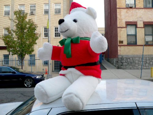 51uZs6qYdBL GIANT 58 inches tall TEDDY BEAR WITH STITCHED ON SANTA HAT AND SUIT CHRISTMAS PLUSH * AMERICAN MADE IN THE USA AMERICA