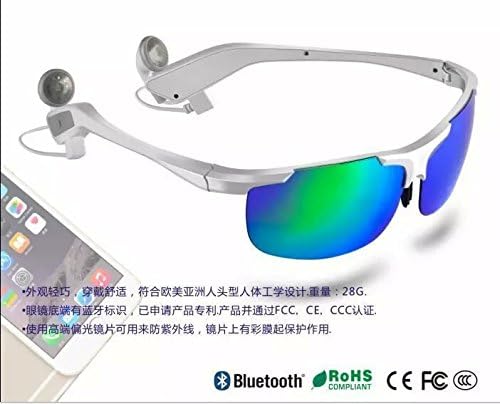 Voice Control Smart SunGlasses,Facleta Sports Bluetooth Glasses Headset Stereo Earphone Music MP3 Foldable,Headphone Universal for all phone White