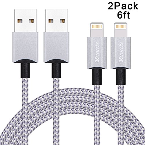 Xcords(TM) 2Pack 6Ft Nylon Braided iPhone 8 Pin Lightning Cable Data Syncing Cord for iPhone 6/ 6 Plus/ 6s/ 6s Plus /5/5s/5c/SE iPad Pro/iPad Mini/ iPad Air/iPod Touch 5/iPod Nano 7
