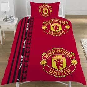 Manchester United FC Football Duvet Cover and Pillowcase 'Stripe' Design Bedding