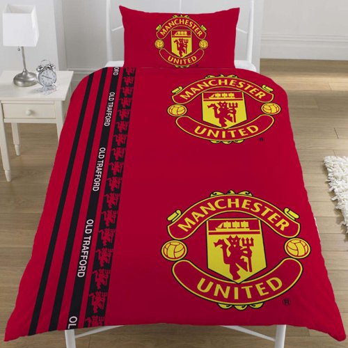 Manchester United Football Club MUFC Red Stripe Single Duvet Quilt Cover OFFICIAL