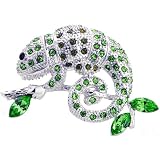 Olivine Green Chameleon Reptile Austrian Crystal Animal Pin Brooch