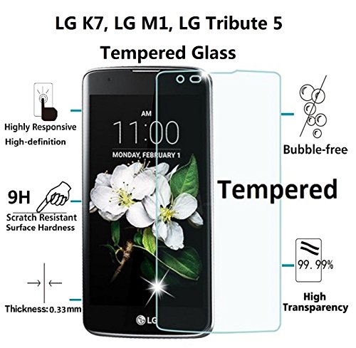 LG K7, LG M1, LG Tribute 5 -Glass Screen Protector, The3Knights[TM] - [Tempered Glass] + The3Knights[TM] Classic Stylus