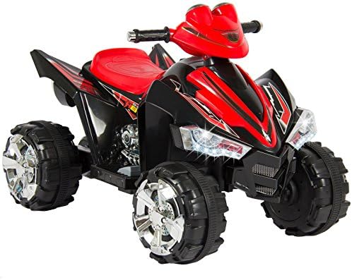Kids Ride On Quad 4 Wheeler 12V Battery LED Lights &amp; Music Rechargeable Battery Park Yard Outdoor Red&amp;Black