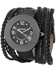 Steve Madden Womens SMW00039-03 Black Faux Leather Braided Strap Watch