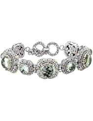 18K Yellow Gold and Sterling Silver Green Amethyst Bracelet 7.5"
