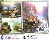 Thomas Kinkade Shimmer 3 Puzzles Box Set Glitter Puzzle (SWEETHEART COTTAGE, SIMPLER TIMES & THE LIT PATH)