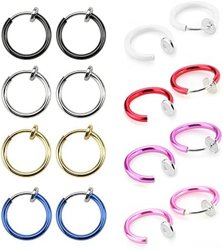Colrov Fake Clip On Hoop Earrings - Unsex Non Piercing Body Jewelry Hypoallergenic Set Of 8 Pairs Color Mixed