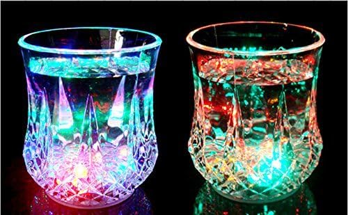 eSmart 7 Oz Automatic Light Up When Poured Water LED Drinkware Plastic Tumbler Cups Mug sensor light up drinkware Bubble Rocks- blinking octagonal Water Activated Color Change Flash Light LED Beer Whisky Shot Glass Cup For Bar Club Night Party (2)