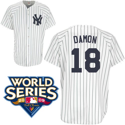 New York Yankees Replica Johnny Damon Home Jersey w/2009 World Series Patch - White/Navy Extra Large