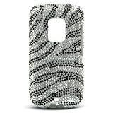 Sparkling Silver with Black Zebra Strip Full Diamond Rhinestone Snap on Hard Skin Faceplate Cover Case for Htc Hero