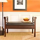 benches indoor with storage:Indoor Entryway Benches Southern Enterprises SEI Warrenton Espresso Storage Bench with Black Faux Leather Seat - BC9221