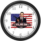 Barack Obama Picture - Yes We Can - US Flag Background - President Barack Obama Commemorative Wall Clock by WatchBuddy Timepieces (Hunter Green Frame)