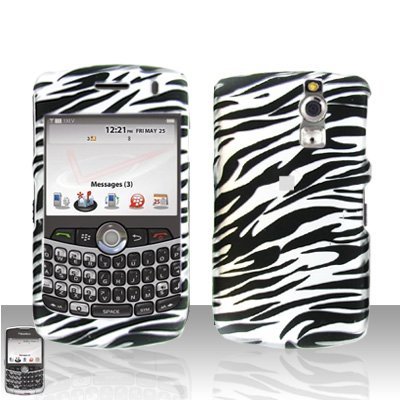 Silver Black Zebra Design Rubberized Leather Touch Snap on Hard Cover Protector Faceplate Skin Case for Blackberry Curve 8300 8310 8320 8330 + Belt Clip
