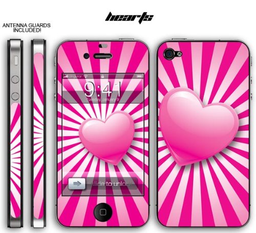 New Apple iPhone 4 Designer Skin with ANTENNA GUARDS- Hearts - Pink