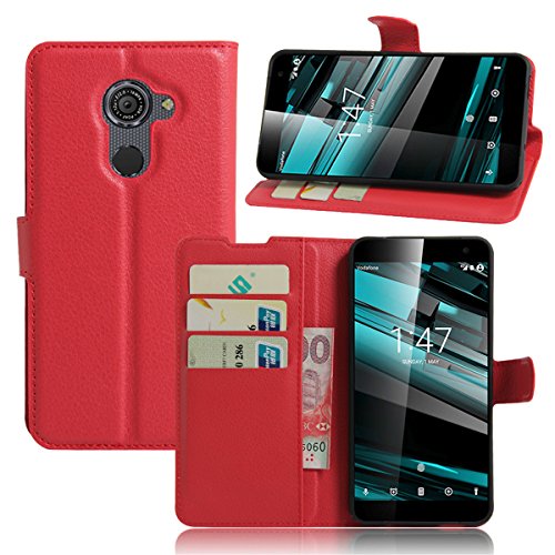 Smart Platinum 7 Case,Khytech[red][Kickstand Feature][Card Slot][Magnetic Closure]Premium PU Leather Wallet Case Stand Cover Flip Fold Case for Vodafone Smart Platinum 7