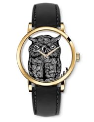 SPRAWL Aanalog Fashion Series Gold Ladies Watches of Genuine Black Leather Strap,Unique Wrist Watch for Women Girls Designed with Owl black