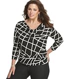 AK Anne Klein Plus Size Top, Printed Drape Neck Knit
