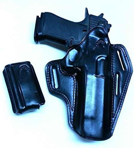 LEATHER PANCAKE (OWB) HOLSTER INCLUDING SINGLE MAG POUCH FOR DESERT EAGLE, FITS ALL CALIBARS WITH 6'' BBL R/H DRAW BLACK COLOR