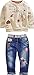 Little Girl's Long Sleeve Cartoon Pullover Shirt and Jeans Pants Outfit Set