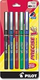 Pilot Precise V5 Stick Rolling Ball Pen, Extra Fine Point, 5-Pack, Assorted Colors, Black/Blue/Red/Green/Purple Inks (26013)