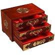 Handmade Lacquered Rosewood & Brass Jewelry Box With Mirror - Chinese "Symbol of Joy" Design
