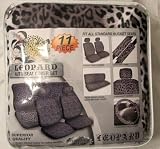 Premium New Style Grey Leopard 11pc Low Back Front Seat Covers, Bench Seat Cover with Head Rest, Steering Wheel Cover with Shoulder Pads