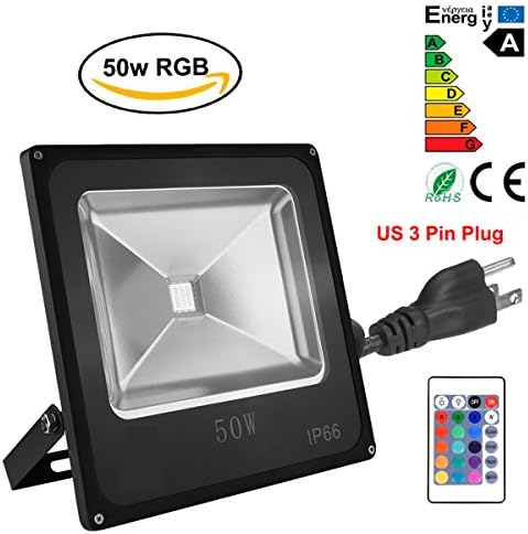 Eco Newled 50W Waterproof RGB LED Flood Light, Color Changing LED Security Light, 16 Colors & 4 Modes, Memory Function Remote Control Included, LED Floodlight, US Plug Spotlight, Wall Washer Light