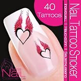 Nail Tattoo Heart with Wings - red