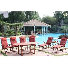 Gartenm�bel-Set Lagos, 17 tlg., Akazie - inkl. Aufl. terracotta gestreift