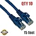 iMBAPrice - (10 Pack) Cat6 Snagless Ethernet Cable (14 Ft, Blue)