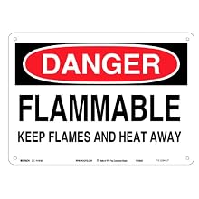 Brady Red And Black On White Color Sustainable Safety Sign, Legend "Danger Flammable Keep Flames And Heat Away"