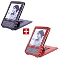 DURAGADGET`s Doppelpack: Schwarze und Rote Leder-Schutzh�lle mit integriertem Stand f�r Original Amazon Kindle 3 eReader / Keyboard