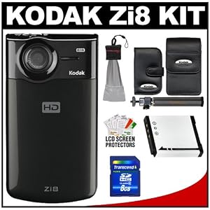 Kodak Zi8 Pocket Video Camera (Black) + Spare Battery + 8GB Cameta Accessory Kit