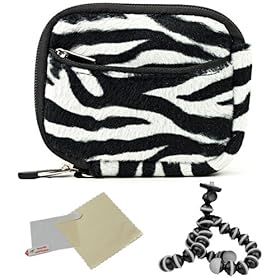 BLACK WHITE Zebra Animal Design Water Resistant Protective and Durable Carrying Sleeve Case For Nikon D300S / D3100 / D3200 / D3X / D4 / D5100 / D700 / D7000 / D800 / D800E / D90 / J1 / V1 Point And Shoot Digital Camera + Includes a Universal Anti-Glare Screen Protector Guard + Includes 6 Inch Mini 