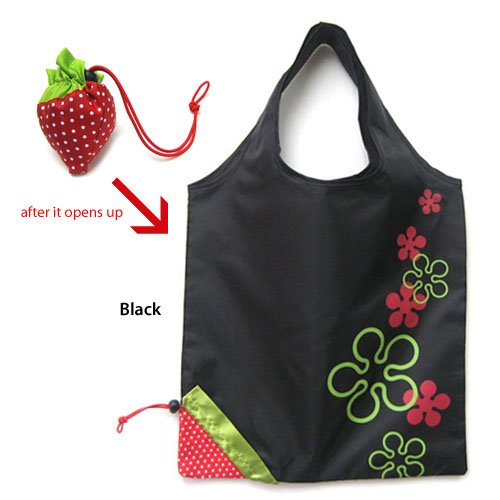 JAVOedge EcoBerry Reusable Tote Bag (Black) - Folds into a Strawberry