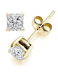0.69 Carat E/IF Princess Certified Diamond Solitaire Stud Earrings in 18k Yellow Gold