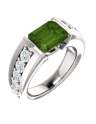 10K White Gold 9.00x7.00mm Emerald Cut Green Tourmaline and Diamond Ring -- LIFETIME WARRANTY