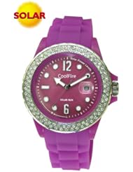 CoolFire Solar Power Fashionable Silcon Watch with Crystal Top Ring (Purple)
